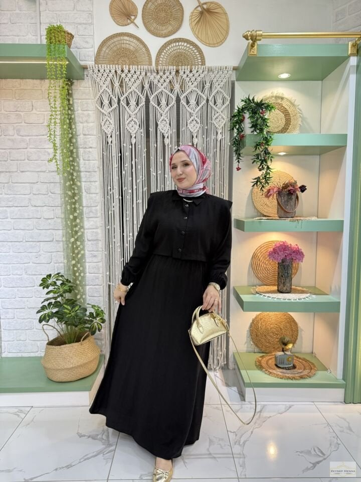 Şila Yelekli Siyah Elbise