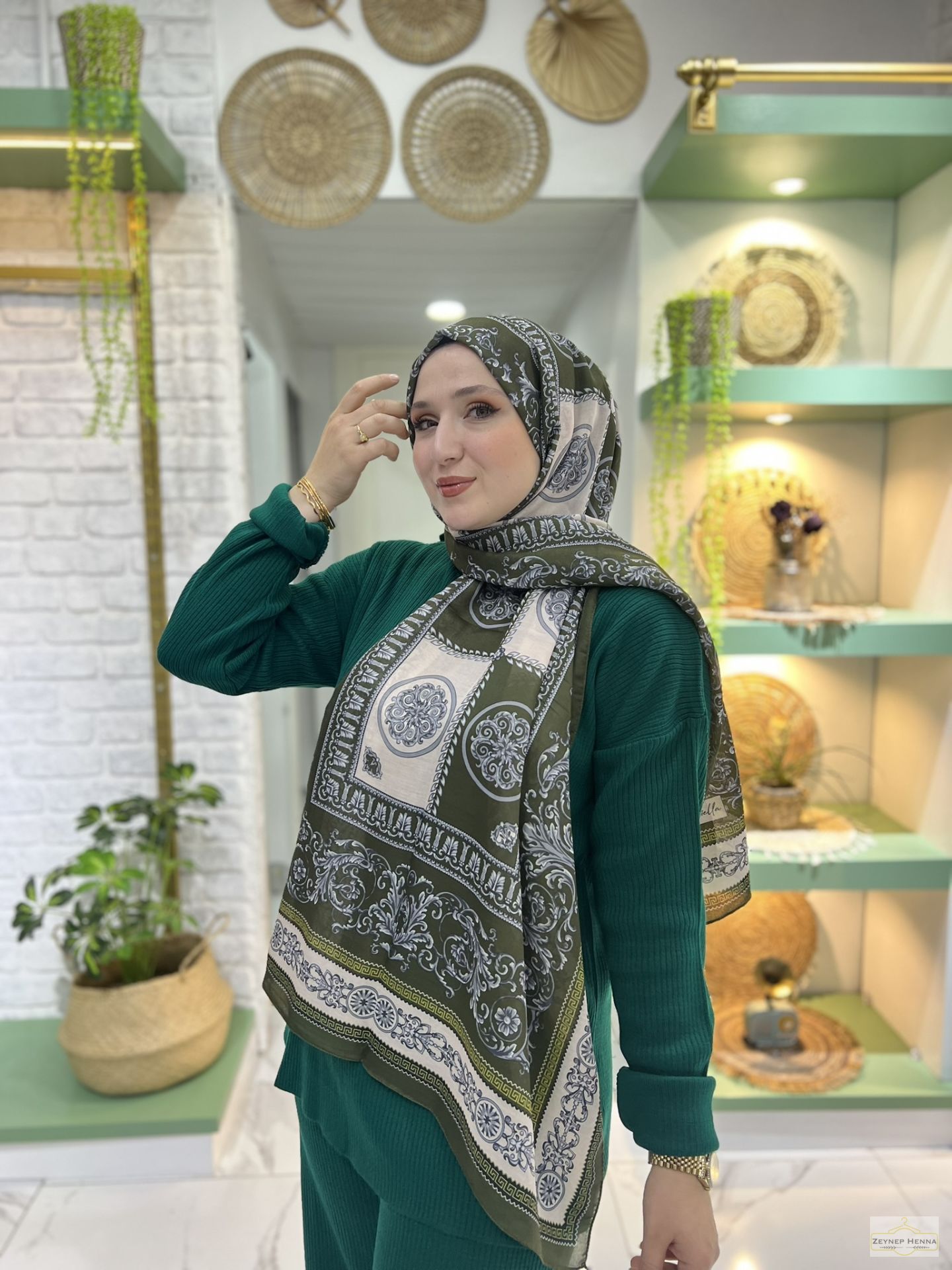 Şah Yeşil Pamuk Şal
