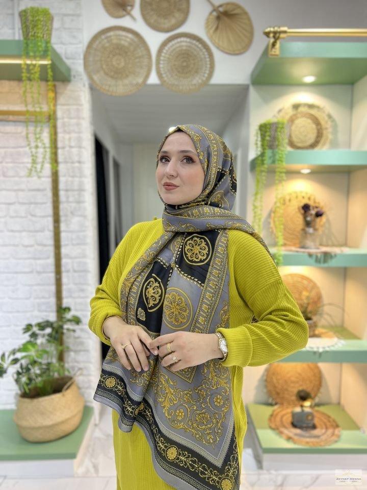 Şah Gri/Sarı Pamuk Şal