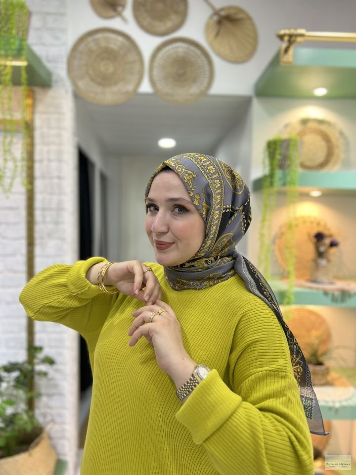 Şah Gri/Sarı Pamuk Şal