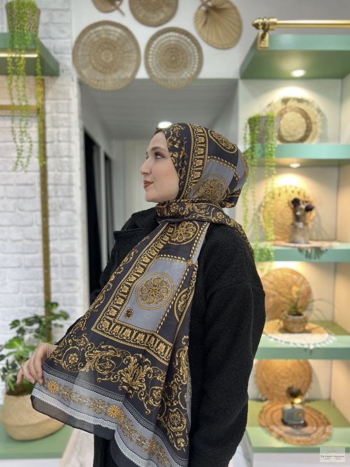 Şah Siyah/Gri Pamuk Şal