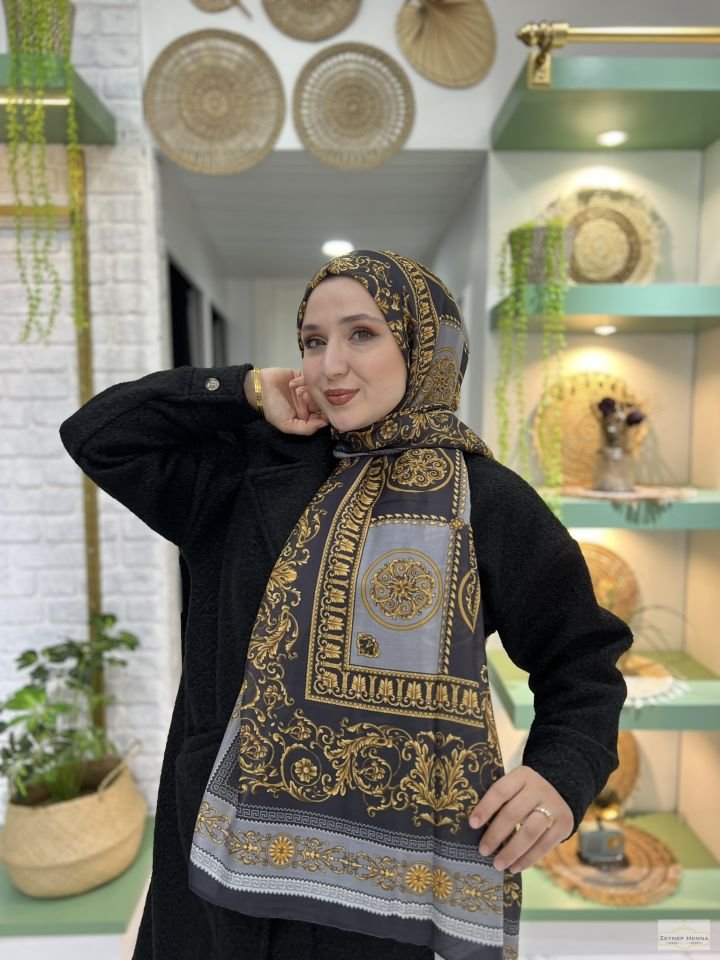 Şah Siyah/Gri Pamuk Şal