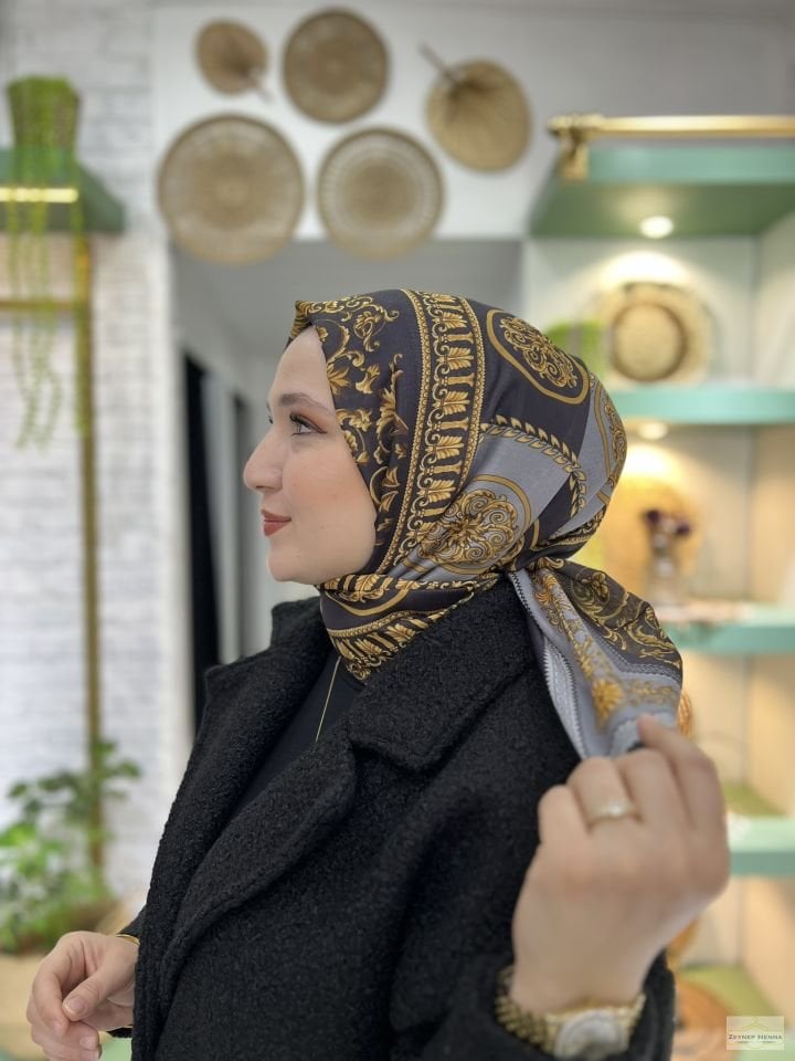 Şah Siyah/Gri Pamuk Şal