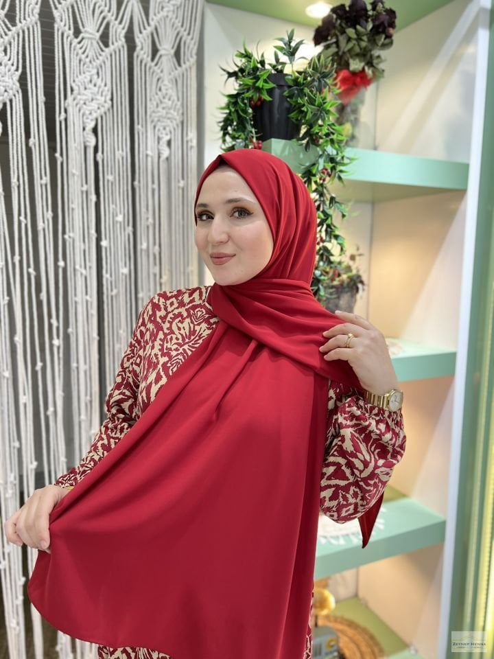 Koyu Kırmızı Medine İpeği Şal
