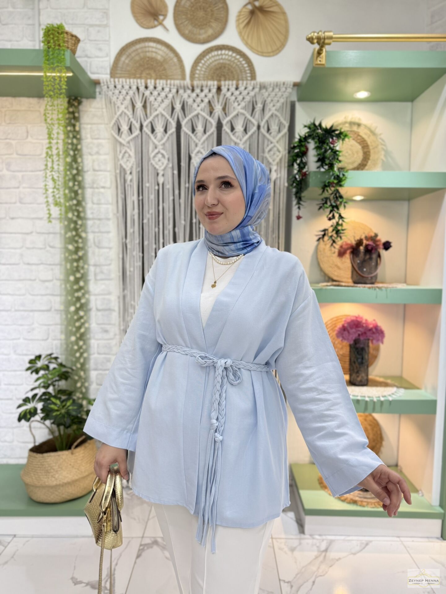 Örgü İpli Bebe Mavi Kimono