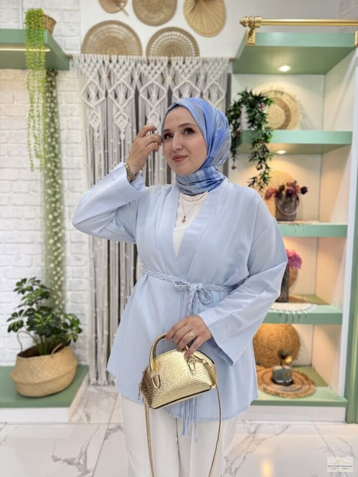 Örgü İpli Bebe Mavi Kimono