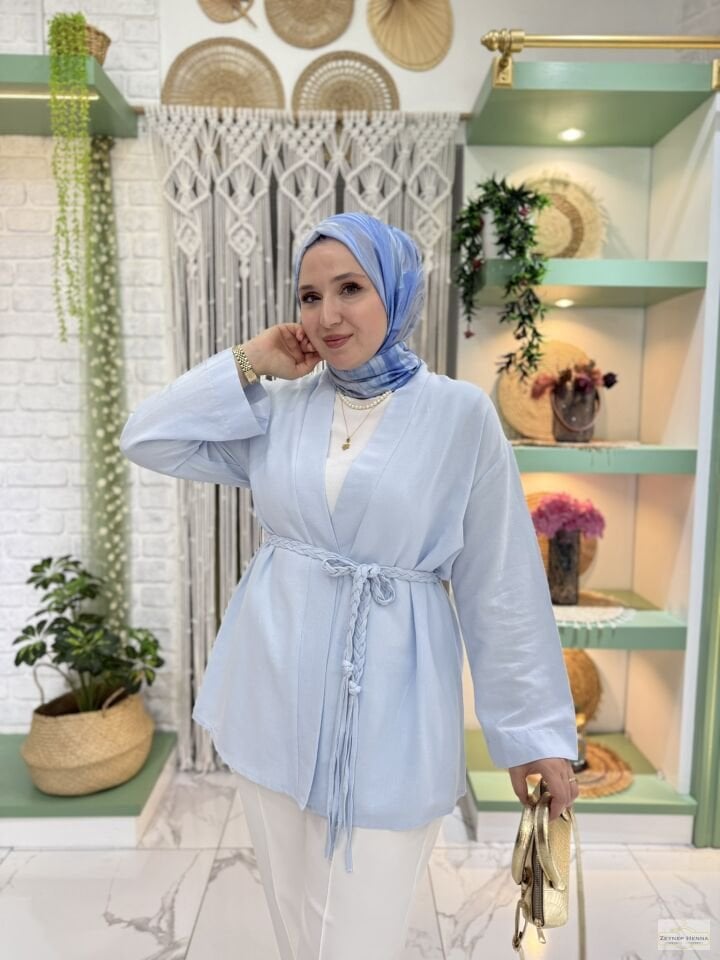 Örgü İpli Bebe Mavi Kimono