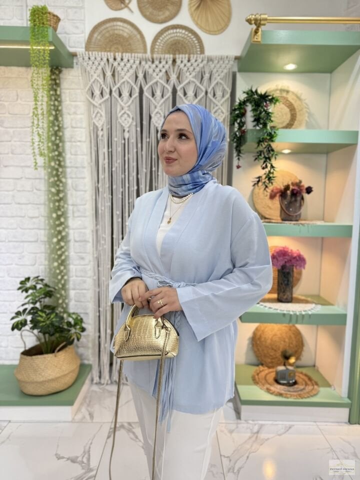 Örgü İpli Bebe Mavi Kimono