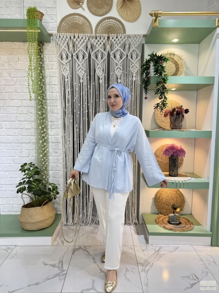 Örgü İpli Bebe Mavi Kimono