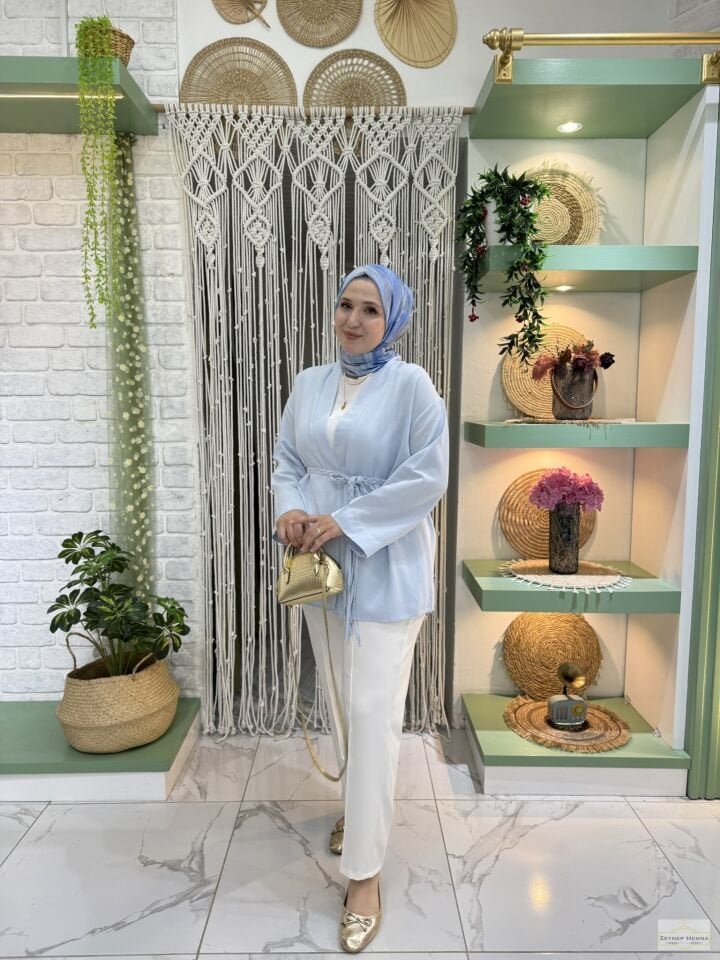 Örgü İpli Bebe Mavi Kimono