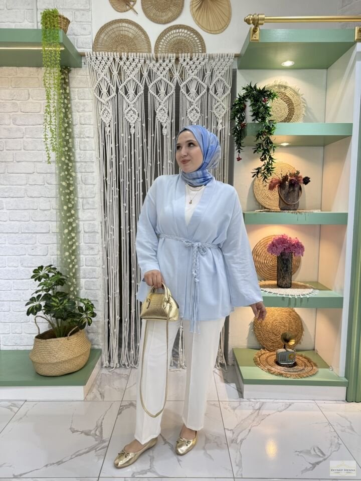 Örgü İpli Bebe Mavi Kimono