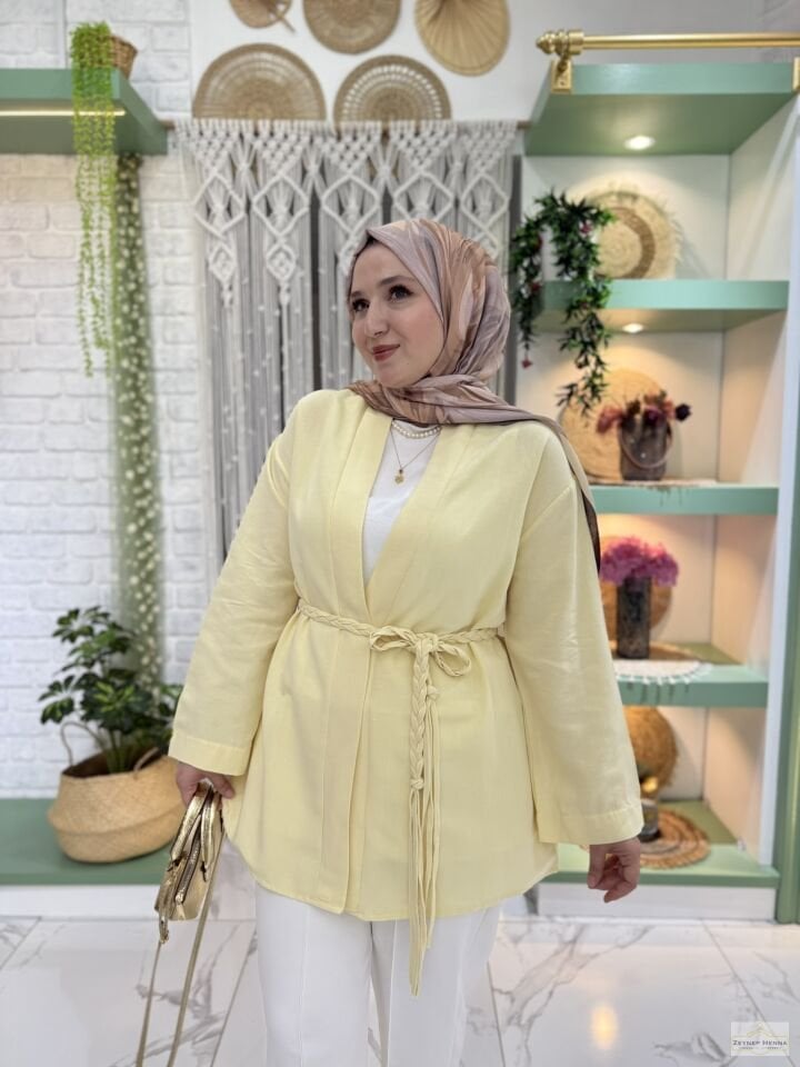 Örgü İpli Tereyağ Sarısı Kimono