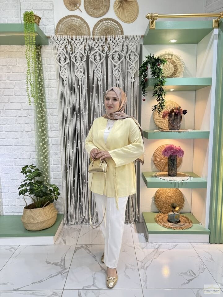 Örgü İpli Tereyağ Sarısı Kimono