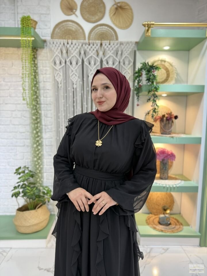Piraye Siyah Şifon Elbise