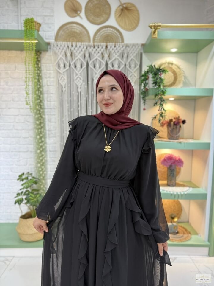 Piraye Siyah Şifon Elbise