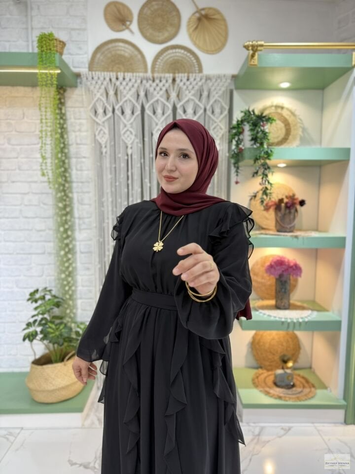 Piraye Siyah Şifon Elbise