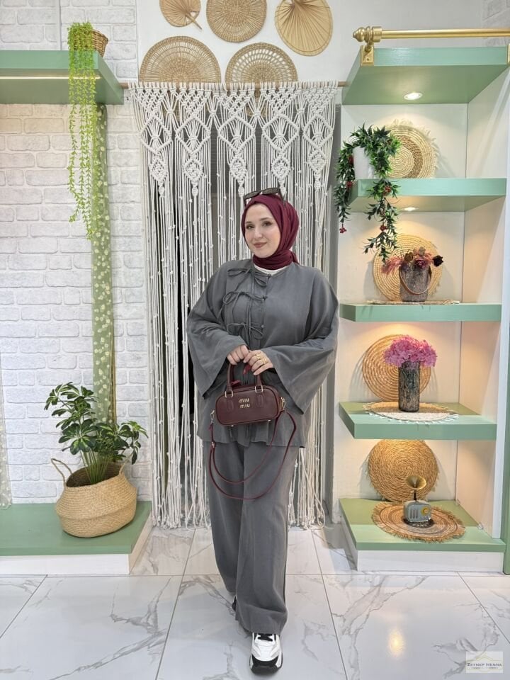 Fiona Antrasit Kimono Takım