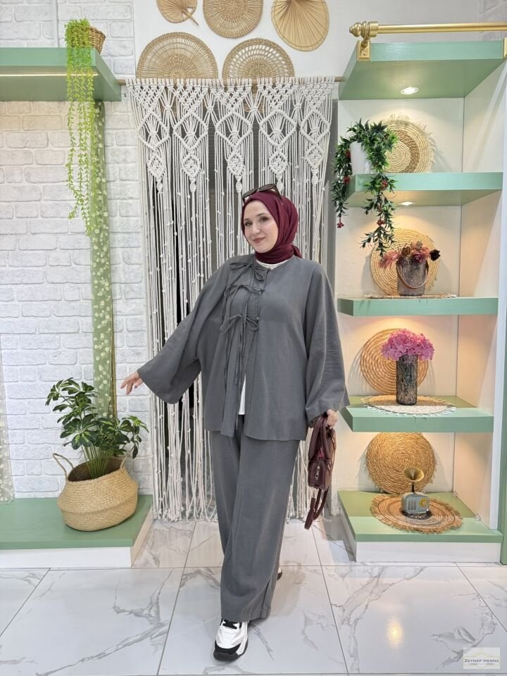 Fiona Antrasit Kimono Takım