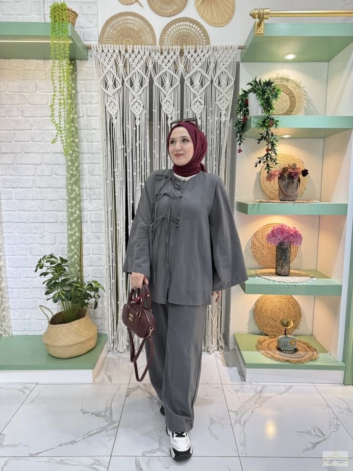 Fiona Antrasit Kimono Takım