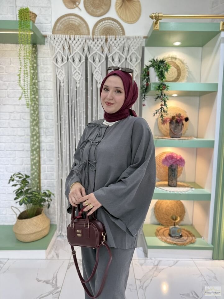 Fiona Antrasit Kimono Takım