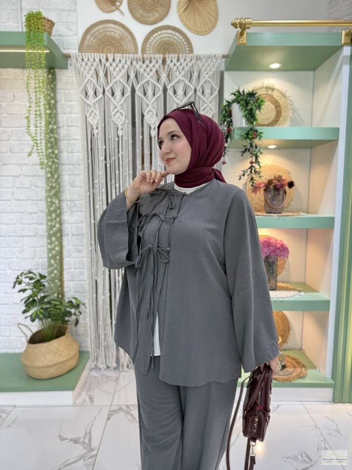 Fiona Antrasit Kimono Takım