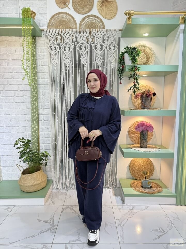 Fiona Lacivert Kimono Takım
