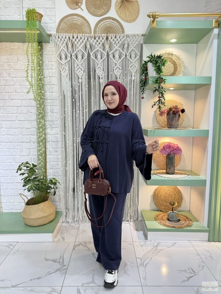 Fiona Lacivert Kimono Takım
