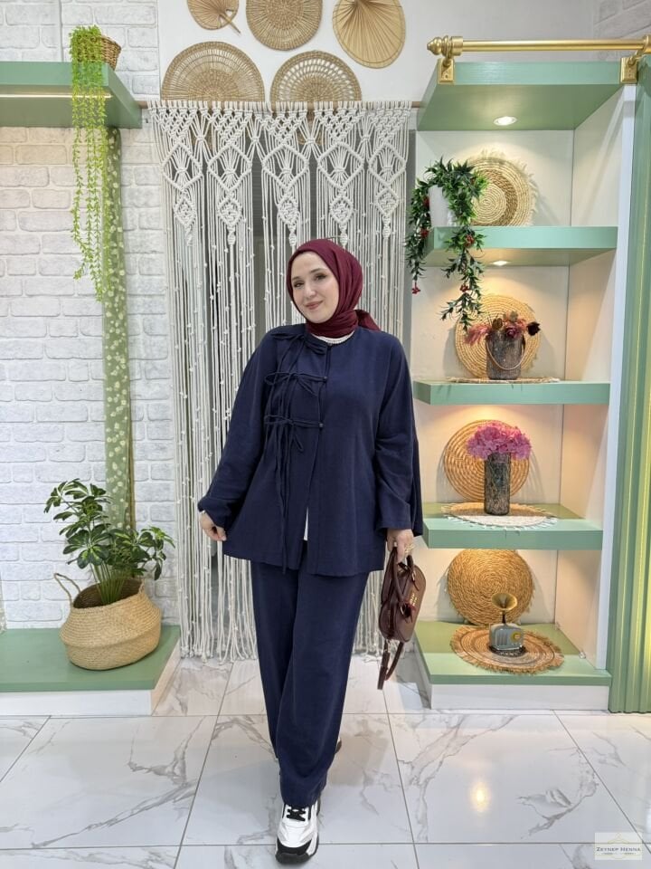 Fiona Lacivert Kimono Takım