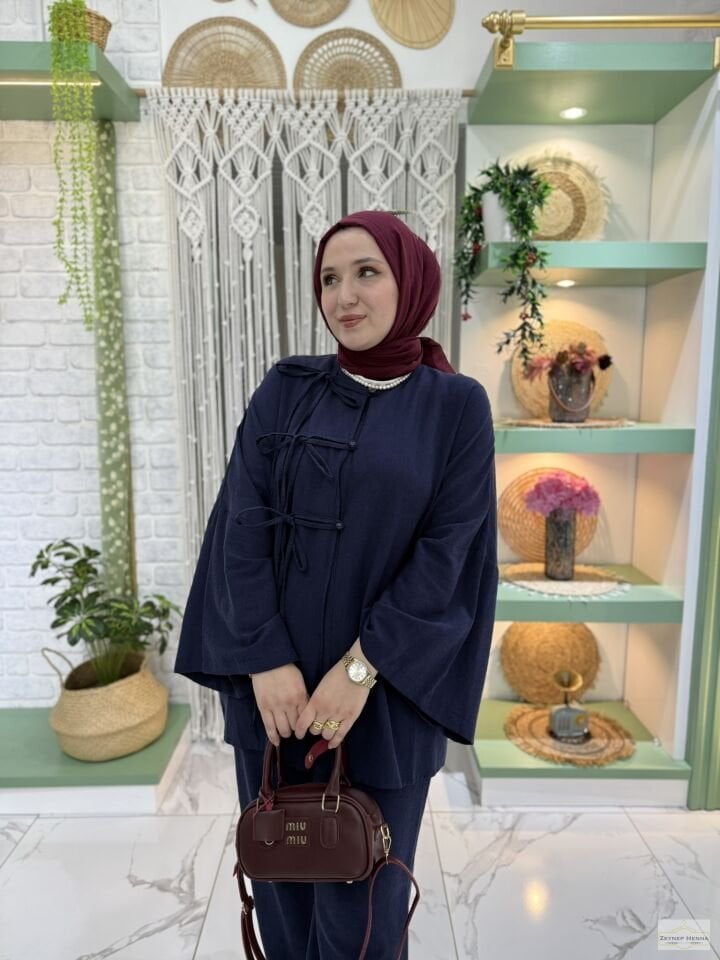Fiona Lacivert Kimono Takım