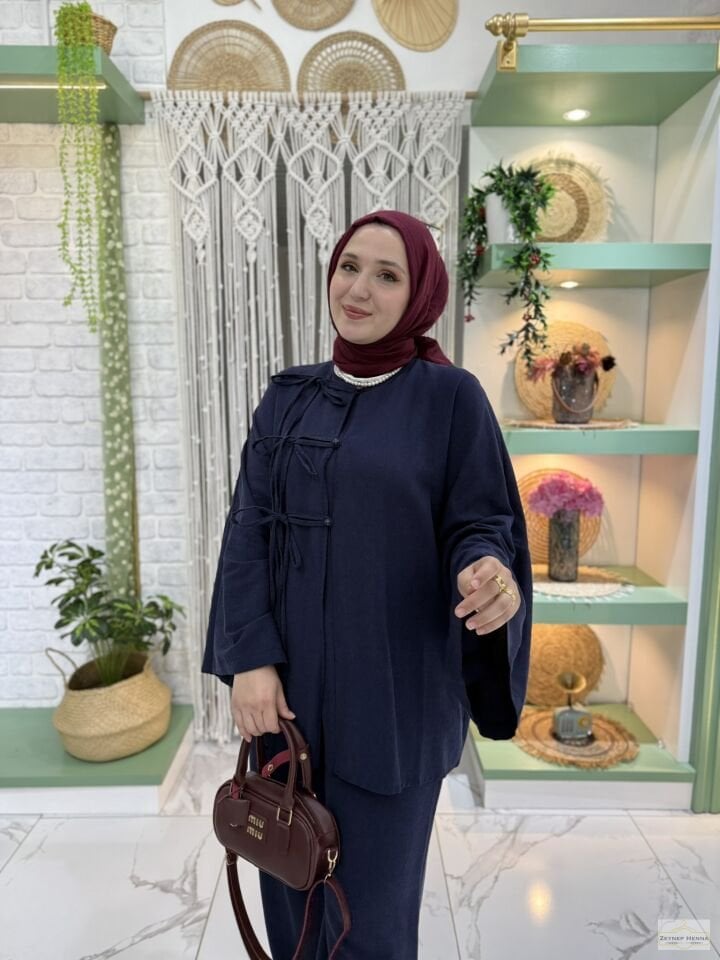 Fiona Lacivert Kimono Takım