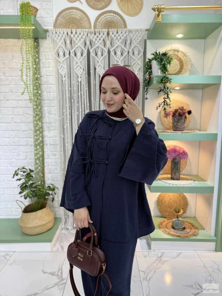 Fiona Lacivert Kimono Takım