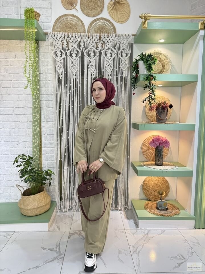 Fiona Açık Haki Kimono Takım