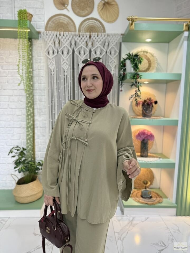 Fiona Açık Haki Kimono Takım