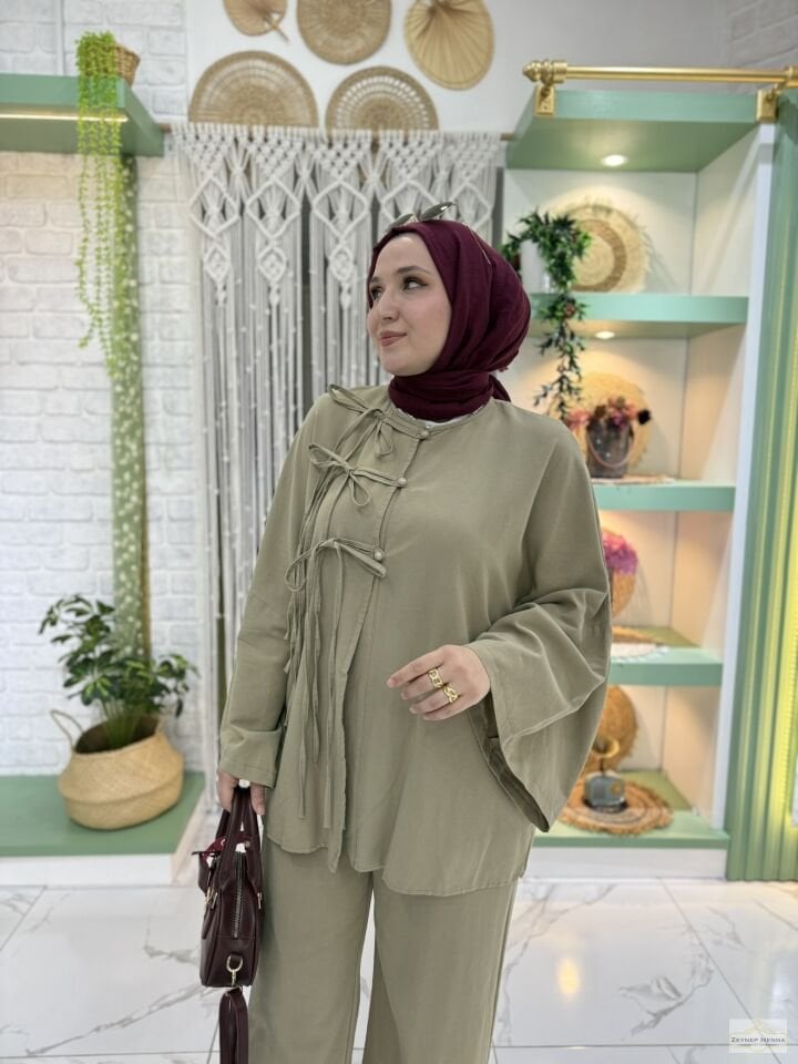 Fiona Açık Haki Kimono Takım