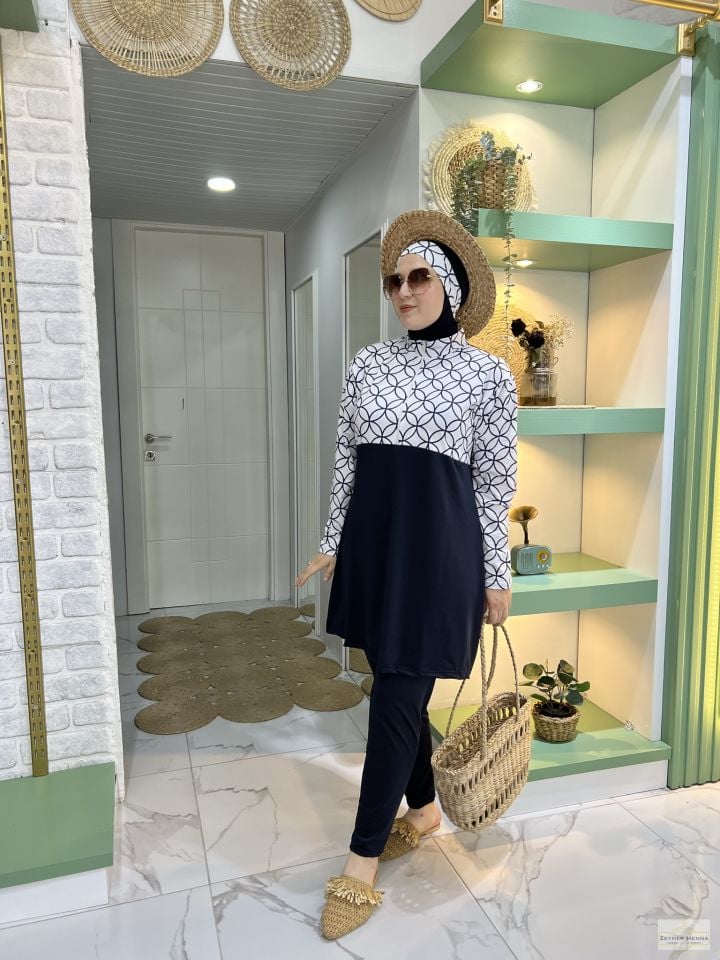 Geometrik Desen Lacivert Haşema