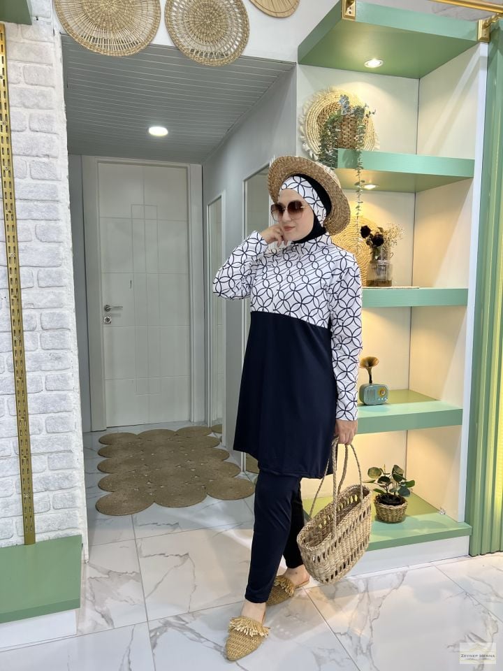 Geometrik Desen Lacivert Haşema