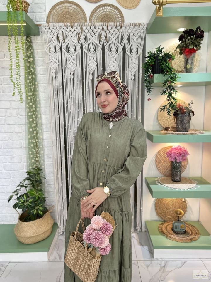 Batik Tensel Haki Yeşili Elbise