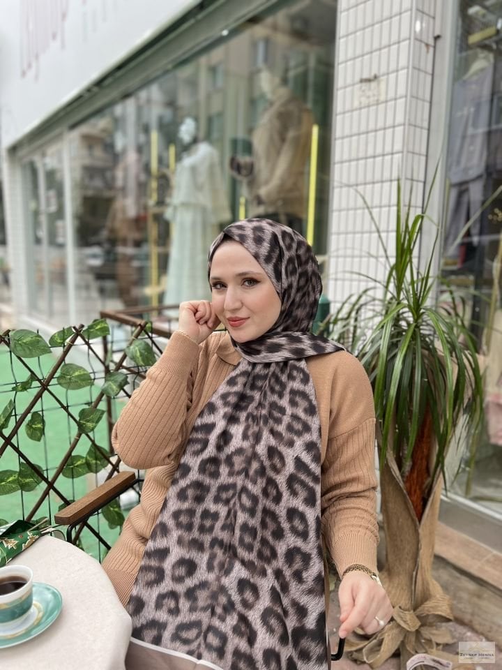 Leopar Desen Vizon Pamuk Şal