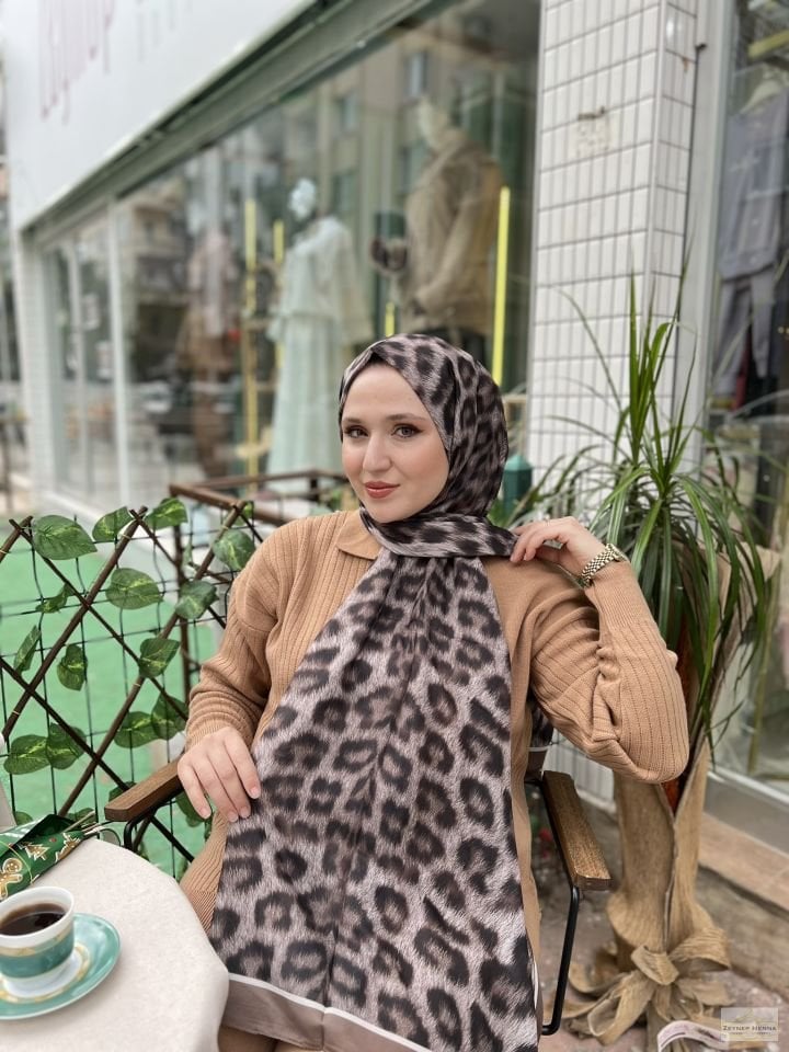 Leopar Desen Vizon Pamuk Şal