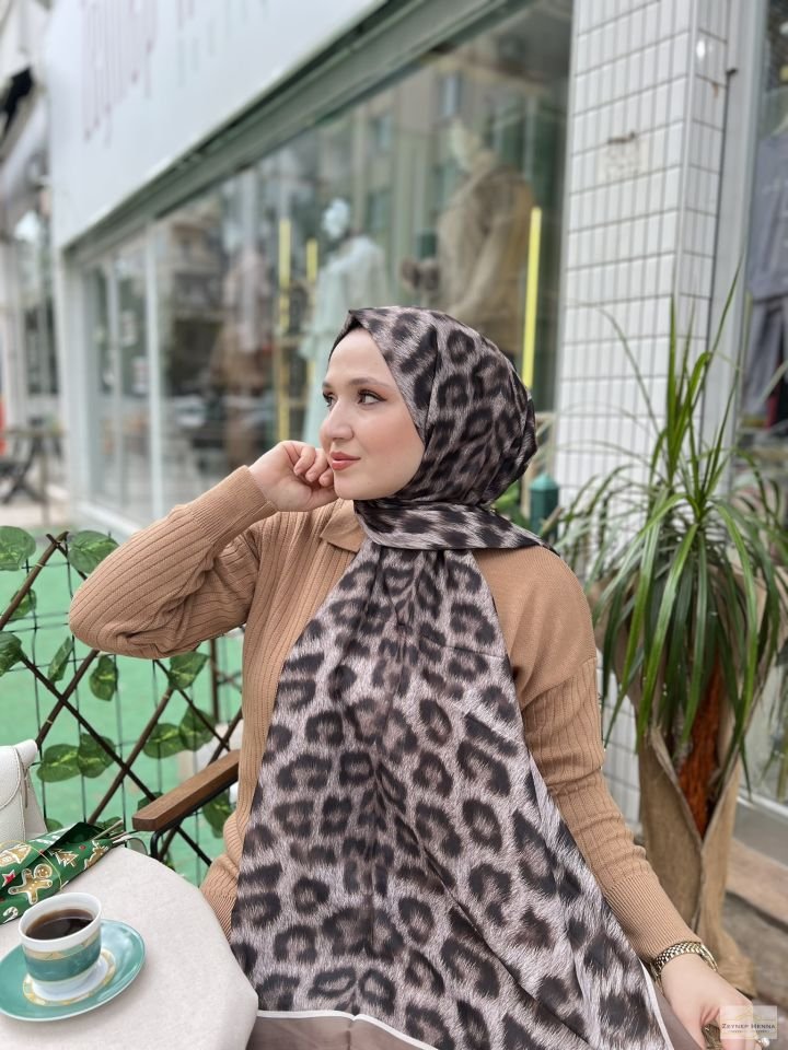 Leopar Desen Vizon Pamuk Şal