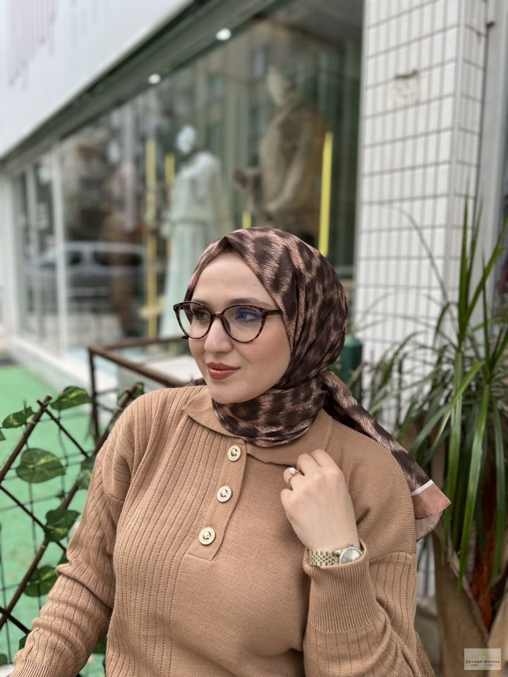 Leopar Desen Camel Pamuk Şal