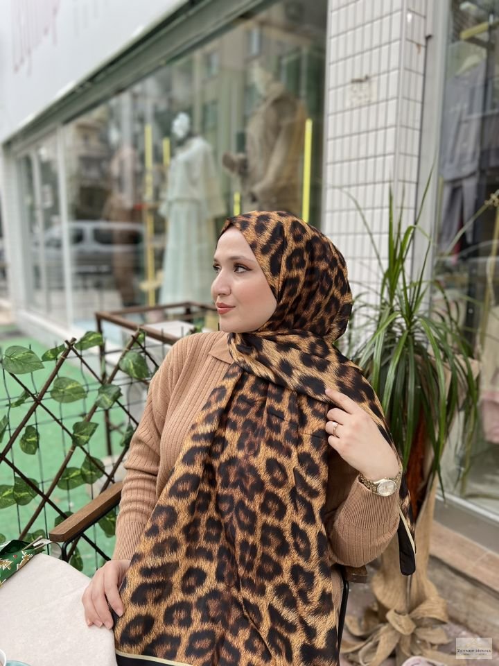 Leopar Desen Hardal Pamuk Şal